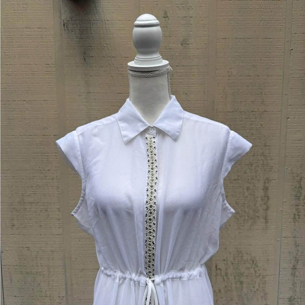 White Beaded Owl Design Short Sleeve Sheer Maxi Dress/Jacket - Picture 6 of 10
